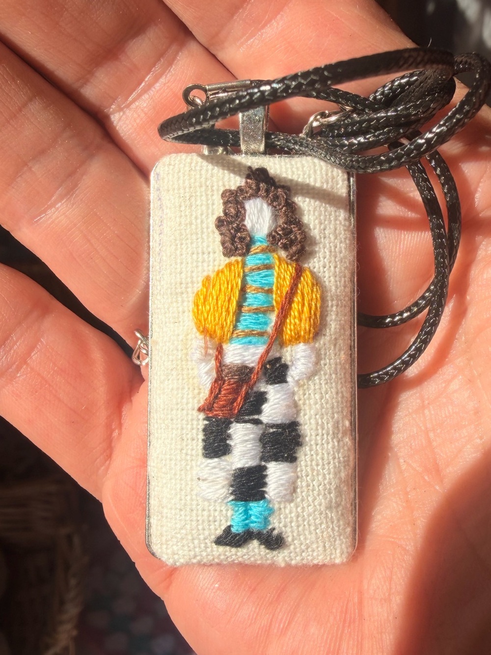 The Little Traveler | Hand Embroidered Pendant Necklace | One of a Kind Wearable